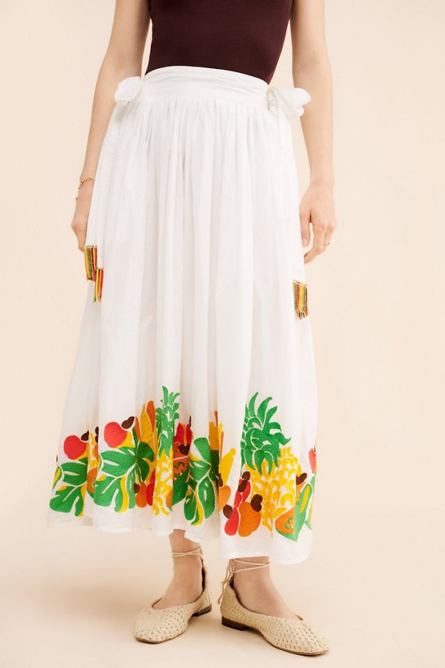 FARM Rio Embroidered Fruits Side Bow Midi Skirt #3