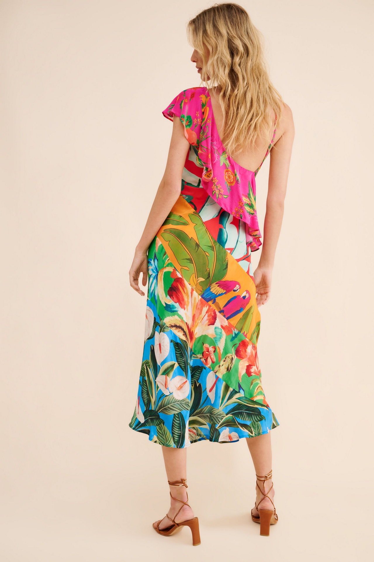 FARM Rio Mixed Flowery Ruffle One Shoulder Dress