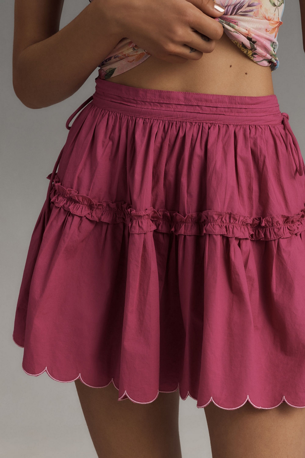 Maeve Tiered Scallop Mini Skirt