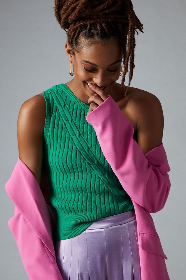 Maeve One-Shoulder Cable-Knit Tank #2
