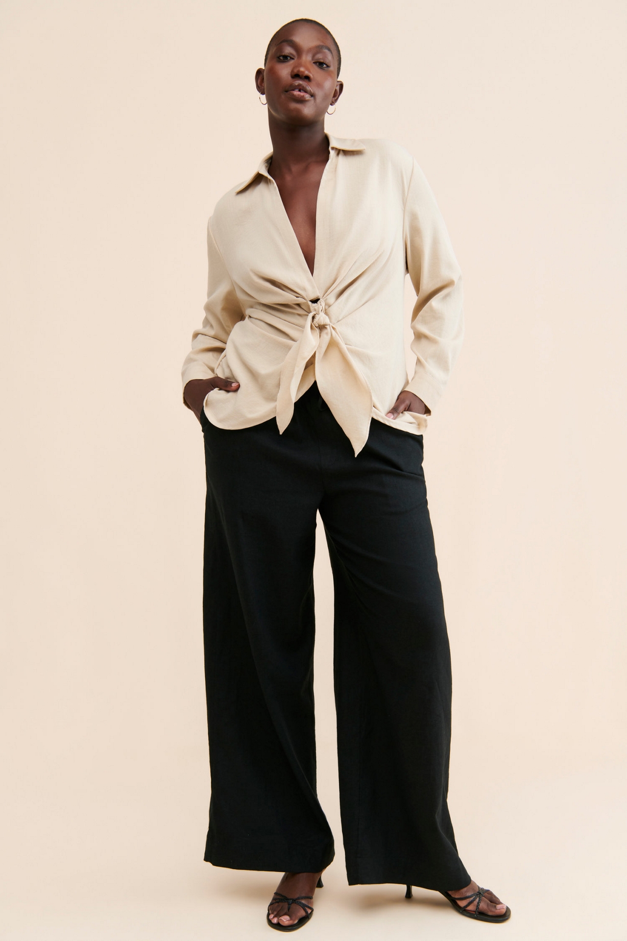 Eloquii Tie-Front Collared Blouse