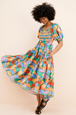 FARM Rio Fruit Landscape Short Sleeve Dress | Anthropologie