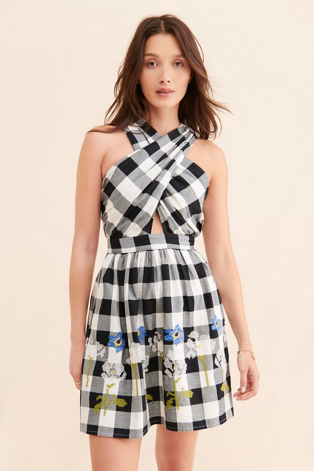 Verb by Pallavi Singhee Halter Embroidered Gingham Dress #2