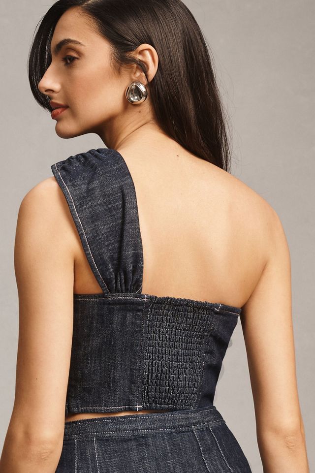 Pilcro One-Shoulder Denim Bow Top #1