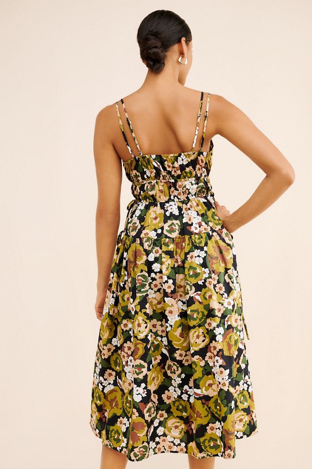 Moon River Floral Print Shirred Midi Dress #1