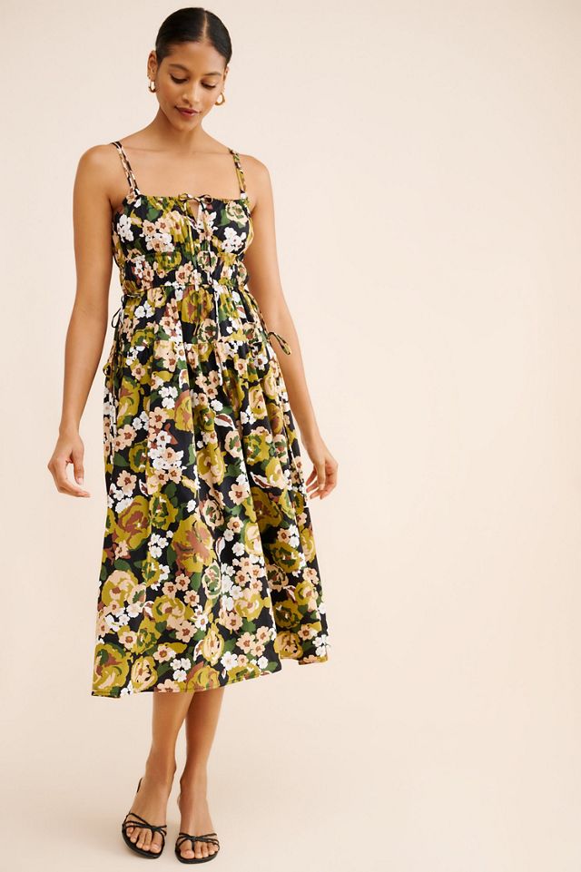 Moon River Floral Print Shirred Midi Dress #3