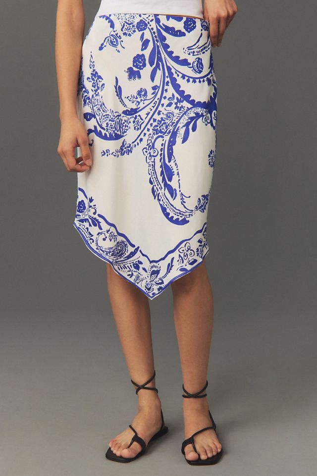 Maeve Silky Hanky-Hem Midi Skirt #2