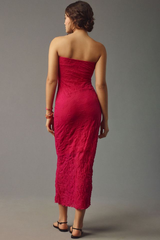 Strapless Textured Knit Slip Midi Dress #1