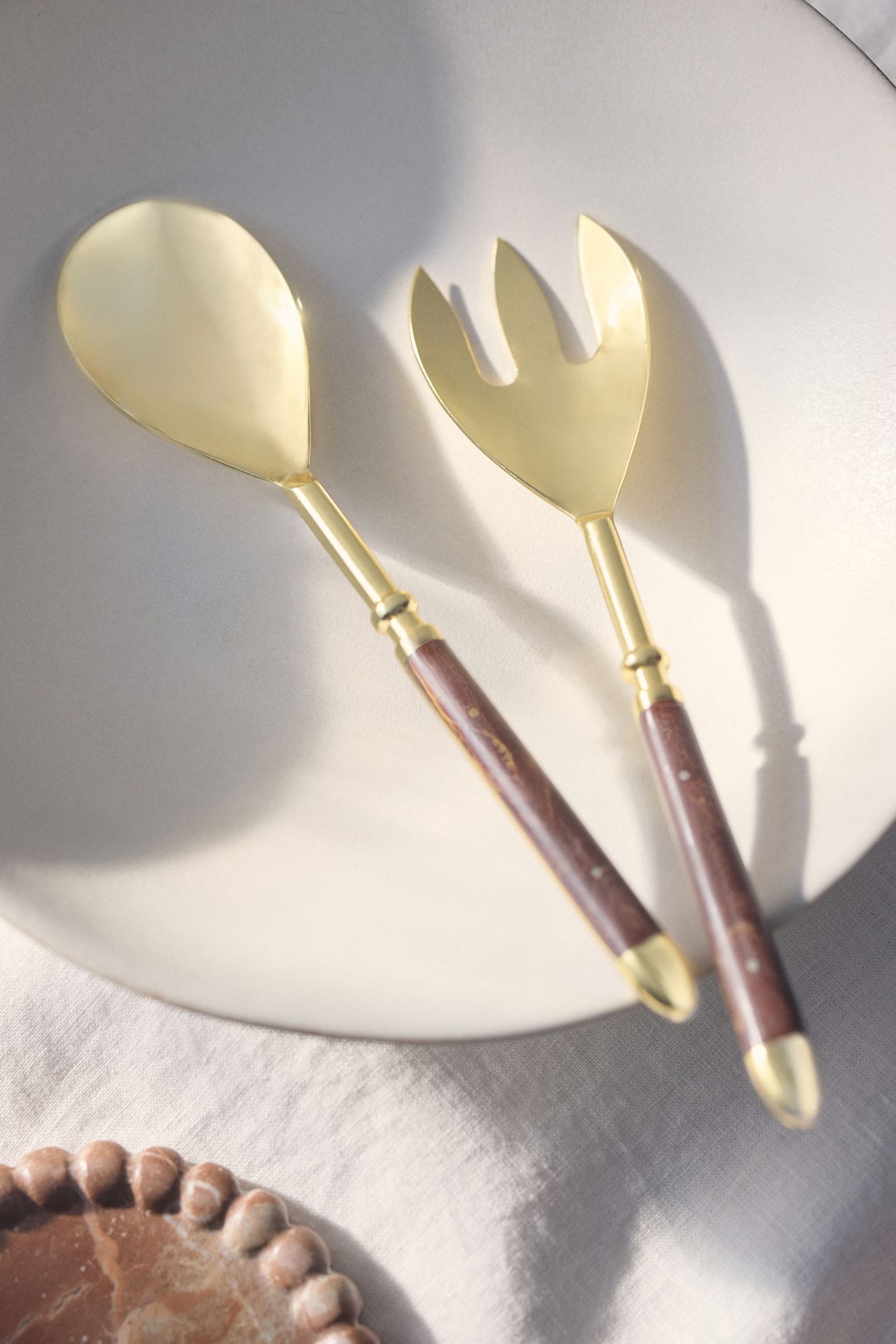 Woodland Metal Two-Piece Salad Serve Set - Gold, Standard, Set Of 2