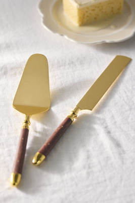 Anthropologie Woodland Metal Cake Serve Set In Gold