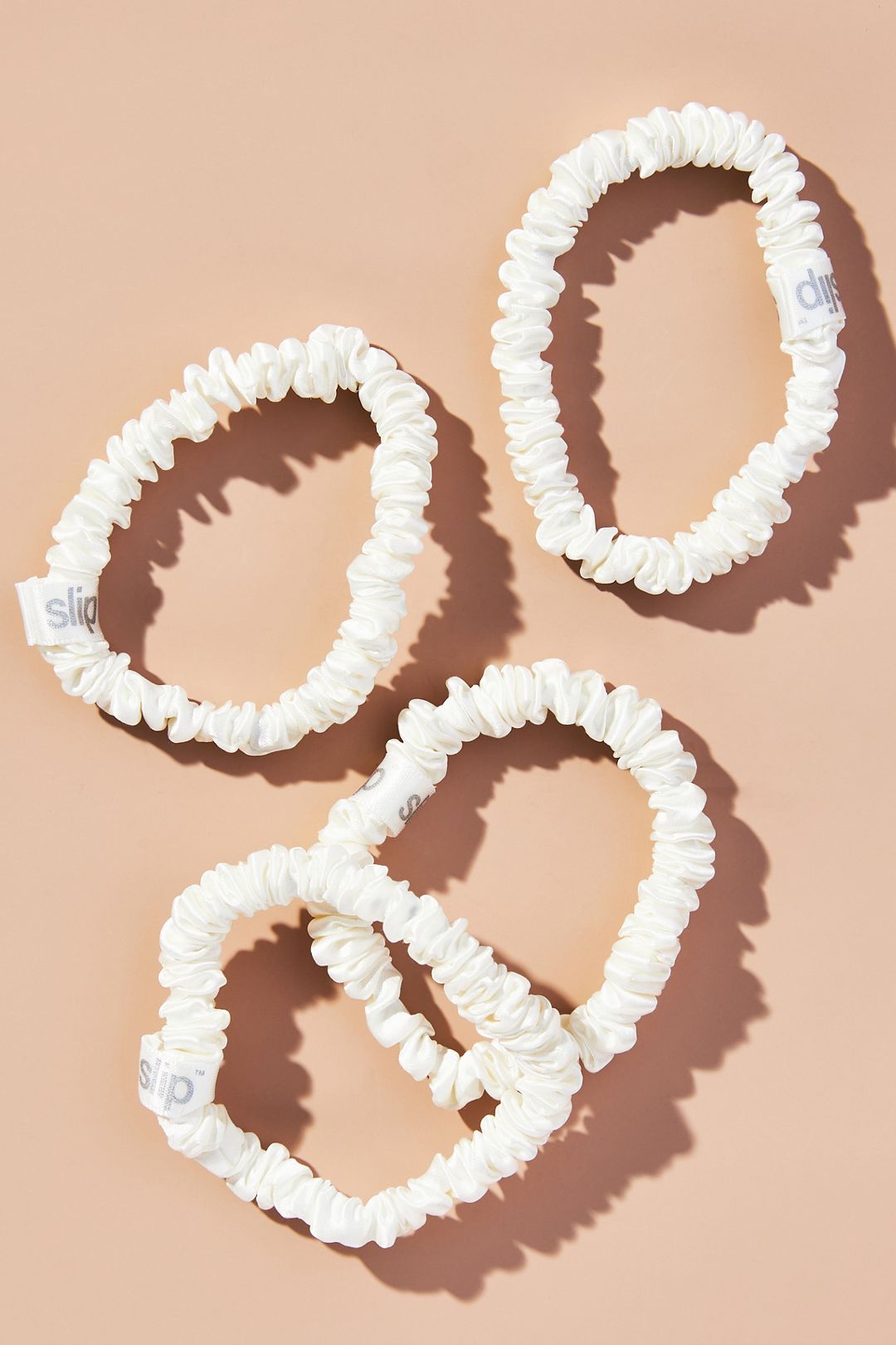 Anthropologie Slip Silk Skinny Scrunchie Set - WHITE, One Size