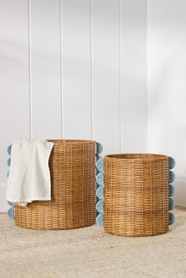 Anthropologie Dottie Scalloped Wicker Baskets, Set Of 2 In Brown