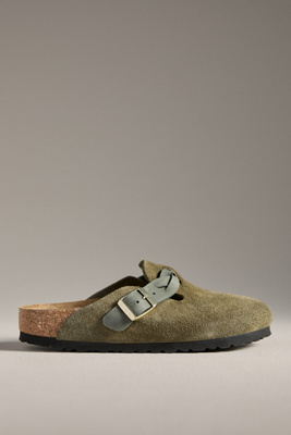 Birkenstock Boston Braided Clogs In Green