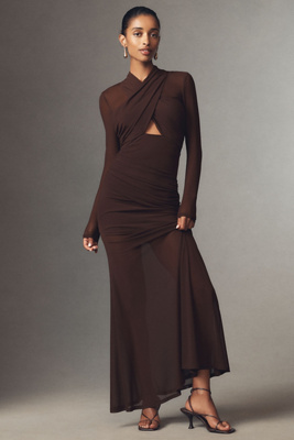 print mesh maxi dress Leopard Print Mesh Maxi Dress M