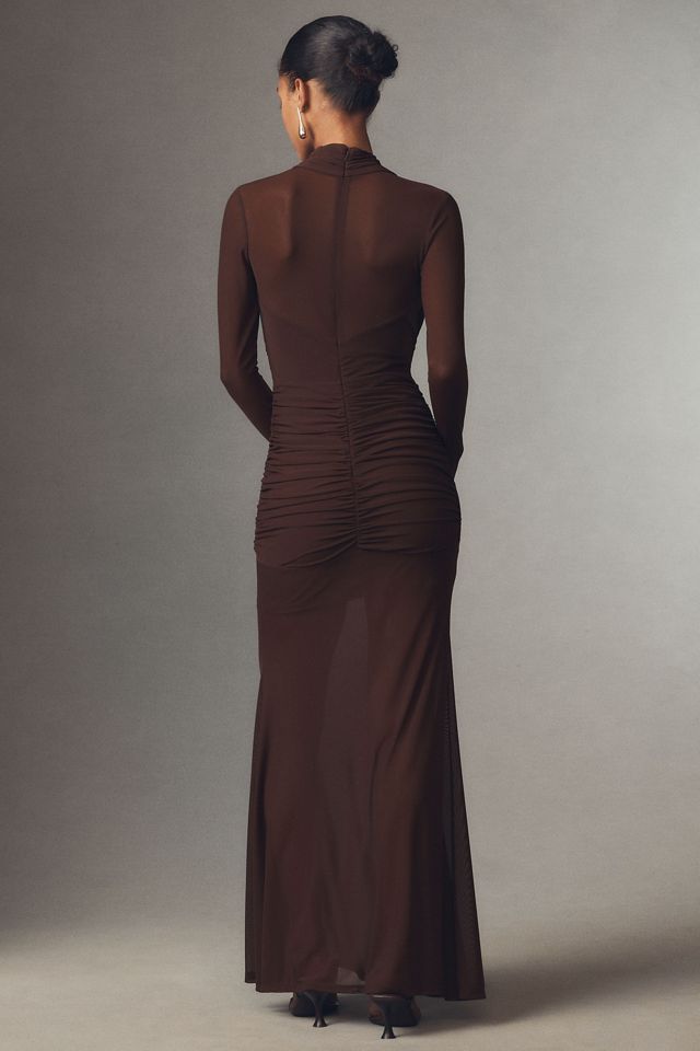 Bardot Veria Long-Sleeve Wrap Mesh Maxi Dress