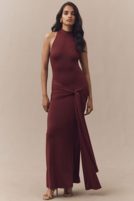 Bardot Isadora High-neck Tie-front Maxi Dress In Purple