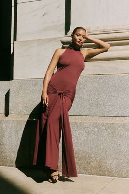 Bardot Isadora High-Neck Tie-Front Maxi Dress