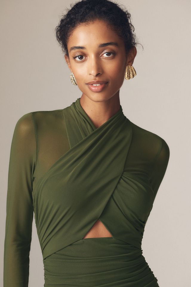 Bardot Aliyah Long-Sleeve Front-Cutout Stretch Jersey Midi Dress #1
