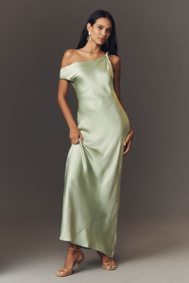 Sienna Off-The-Shoulder High-Shine Satin Maxi Dress