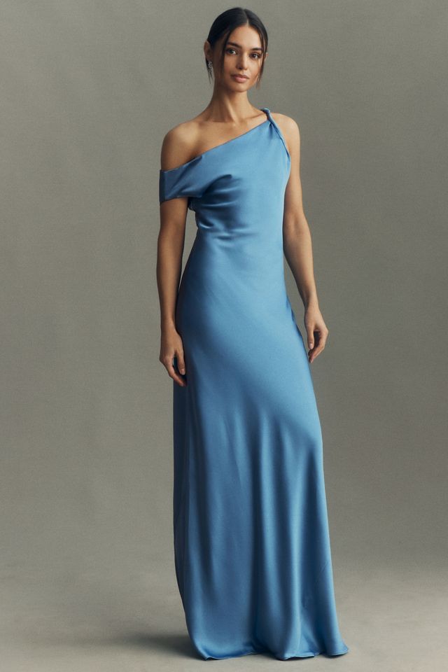 BHLDN Sienna Off-The-Shoulder High-Shine Satin Maxi Dress #4
