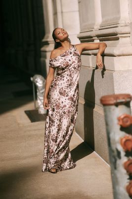 BHLDN Sienna Off-The-Shoulder High-Shine Satin Maxi Dress