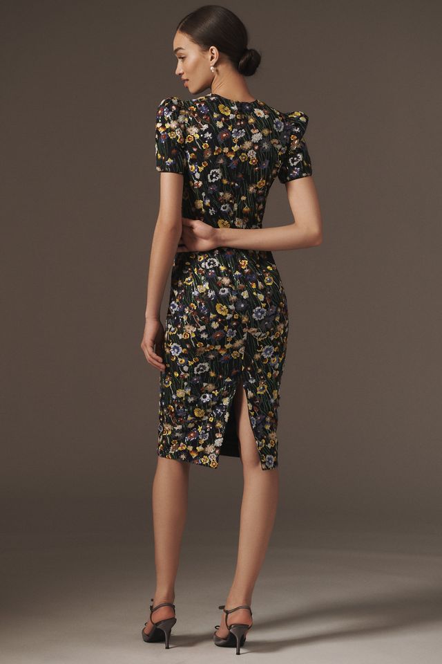 Helsi Piper Short-Sleeve Embroidered Floral Sequin Midi Dress #1