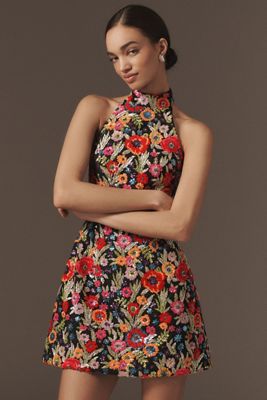 By Anthropologie Cowl-Neck Chainmail Slip Mini Dress