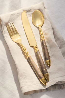 Anthropologie Woodland Metal 5-piece Place Setting In Gold
