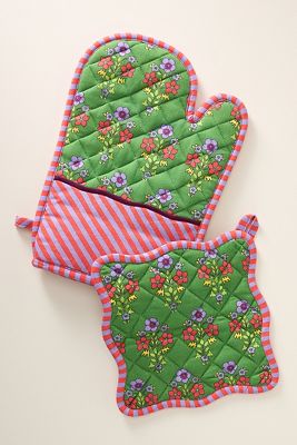 FURBISH STUDIO BLOCK PRINT OVEN MITT & POT HOLDER SET 