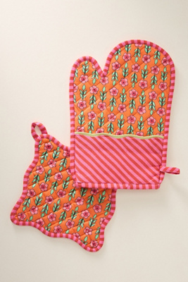 Furbish Studio Block Print Oven Mitt & Pot Holder Set