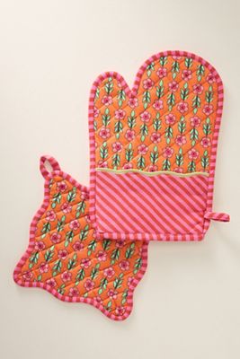 Furbish Studio Block Print Oven Mitt & Pot Holder Set