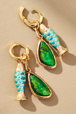 By Anthropologie Fun Icon Charm Huggie Hoop Earrings In Blue