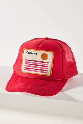 Friday Feelin Cali Stripe Trucker Hat In Red