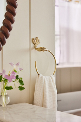 Anthropologie Koi Fish Mixed Metal Towel Ring In Gold