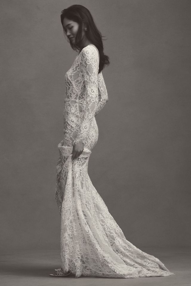 Bronx and Banco Colette Blanc Lace Long-Sleeve Mermaid Wedding Gown #4