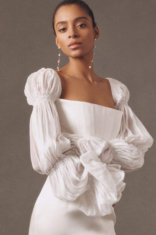 Bronx and Banco Florentina Blanc Long-Sleeve Column Wedding Gown #3