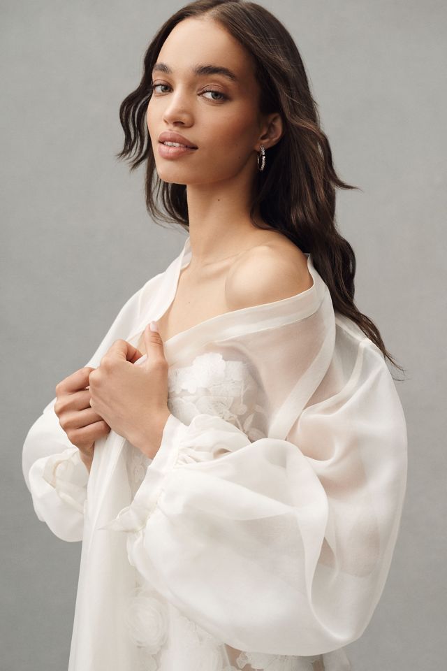 Bronx and Banco Chloe Long-Sleeve Sheer Blanc Silk Cape #1