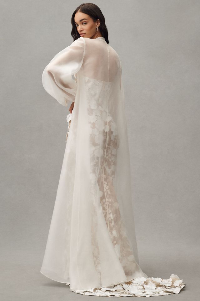 Bronx and Banco Chloe Long-Sleeve Sheer Blanc Silk Cape #2