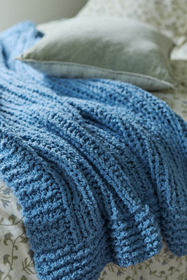 Anthropologie Chunky Wool Blend Throw Blanket In Blue