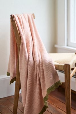 Scalloped Wool Blend Knit Throw Blanket