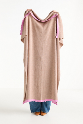 Anthropologie Scalloped Wool Blend Knit Throw Blanket