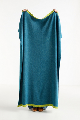 Anthropologie Scalloped Wool Blend Knit Throw Blanket