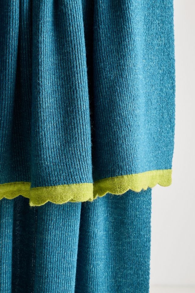 Scalloped Wool Blend Knit Throw Blanket #1