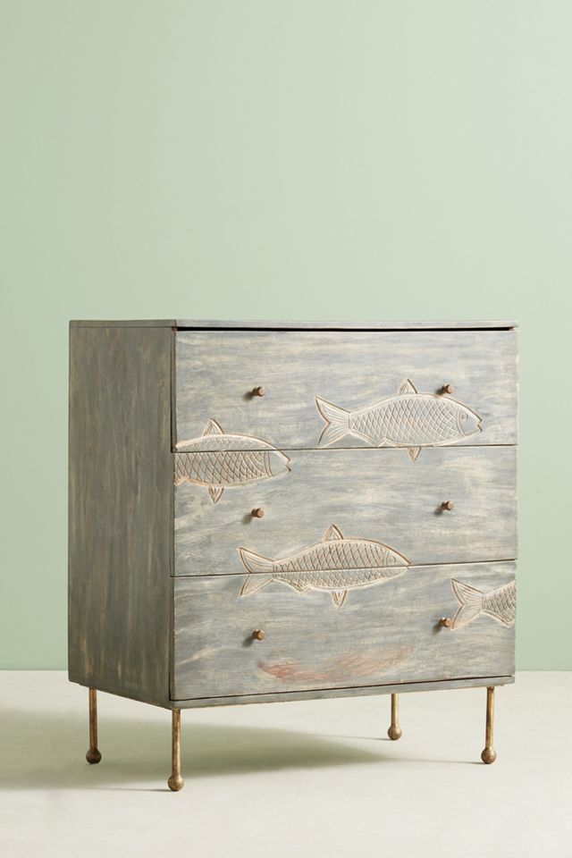 Handcarved Streamlet Three-Drawer Dresser #1