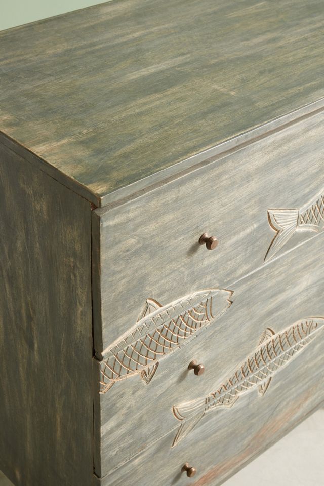Handcarved Streamlet Three-Drawer Dresser #3