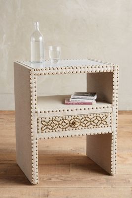 Nailhead Linen Nightstand