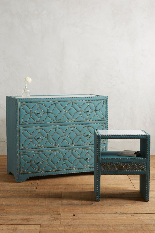 Nailhead Linen Nightstand #3