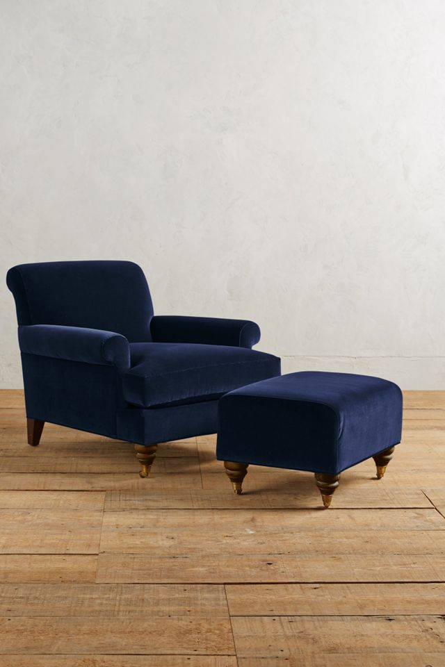 Velvet Willoughby Ottoman, Hickory #1