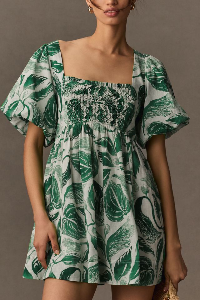 Yukiko Noritake Square-Neck Smocked Babydoll Dress by Maeve #2