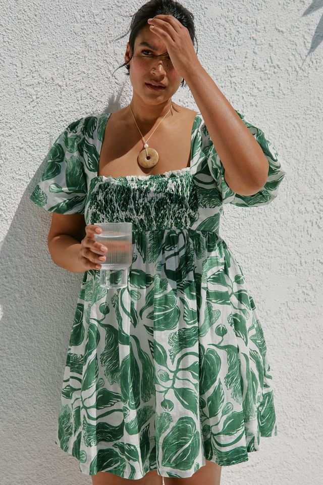 Yukiko Noritake Square-Neck Smocked Babydoll Dress by Maeve #4